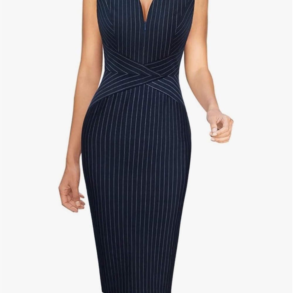 NWT Womens V Neck Front Zipper Office Cocktail Bodycon Pencil Dress